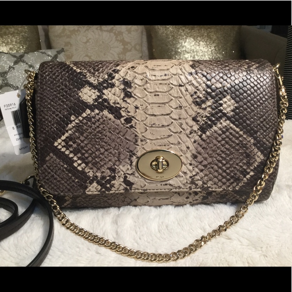 🐍 COACH PYTHON RUBY crossbody/cluth - Picture 3 of 8